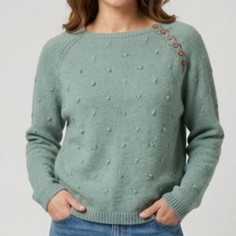Handmade Knit Sweater Gray Textured Side Buttons